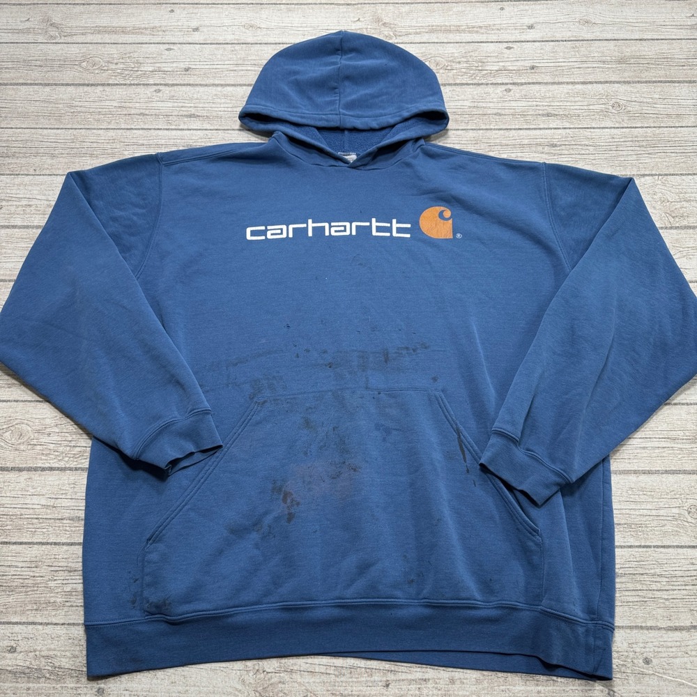 Carhartt Hoodie Men's 3XL Tall Blue Oversized Fleece Lined Pullover Sweatshirt